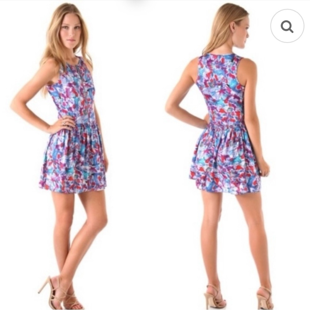 Theory silk achi perplexing watercolor abstract Sleeveless Dress w/pockets 6R